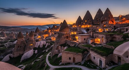 Cappadocias Fairy Chimneys at Dusk - A Turkish Landscape.