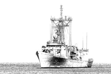 
WARSHIP - The Oliver Hazard Perry class guided missile frigate is sailing at sea
