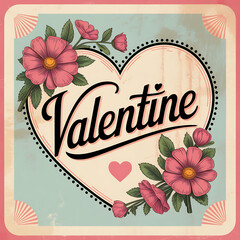 Obraz premium A vintage Valentine postcard style illustration faded colors romantic typography