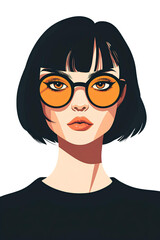 Stylish woman portrait with round glasses modern illustration on transparent background

