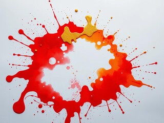 Crimson and gold ink splatters create a dynamic explosion across crisp white paper, a bold visual metaphor for intense intellectual effort,  overhead,  bold