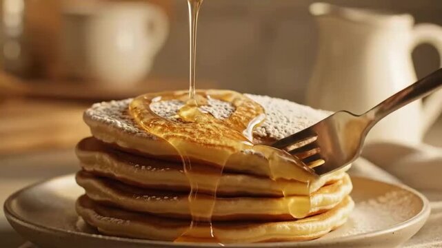 Golden Honey Cascading: A Delicious Stack Of Fluffy Pancakes For Breakfast Time