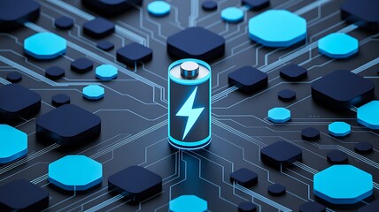 Futuristic battery energy power technology on digital circuit board
