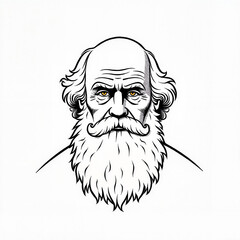 Intricate line art portrait of Charles Darwin, intellectual expression, nature