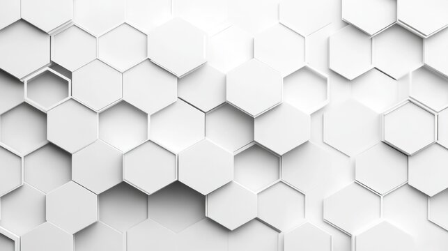 A clean white hexagonal geometric pattern with interconnected shapes creating a textured modern background design - Powered by Adobe
