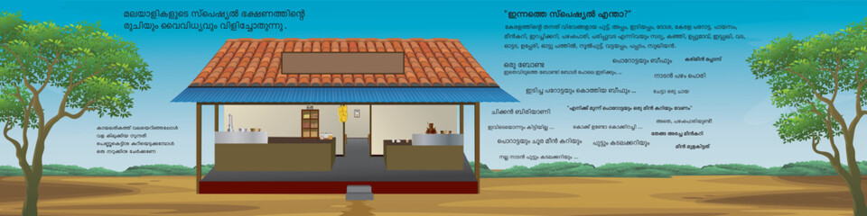 Kerala Traditional Tea Shop Design Illustration Vector 
