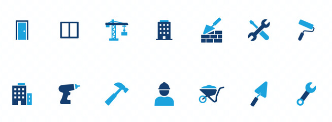 Construction and tools icon set vector work maintenance engineering service symbols for website interface and application
