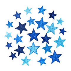 Cluster of hand-drawn blue stars isolated