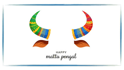Naklejka premium Vibrant Mattu Pongal greeting with colorful cow horns and festive text