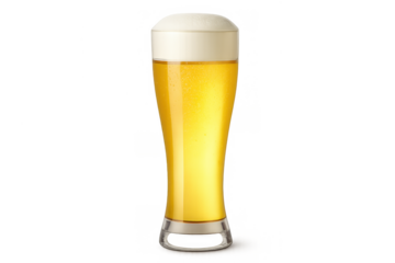 Pint of cold light beer with froth, ideal for concepts of refreshment, party, and enjoying a drink, on transparent background