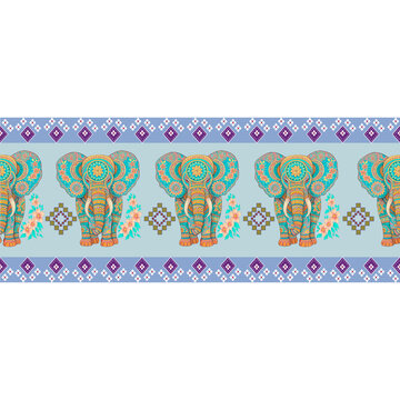 set of seamless patterns: Thai elephant mandala illustration with traditional Thai ornamental patterns. This artwork features a symmetrical elephant design combined with decorative 