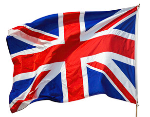 A vibrant national flag design with the Union Jack waving against a neutral backdrop