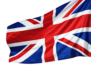 A vibrant close-up of the Union Jack waving proudly against a stark black background