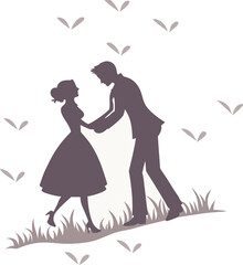 Romantic Couple Silhouette Dancing in Nature with Falling Leaves