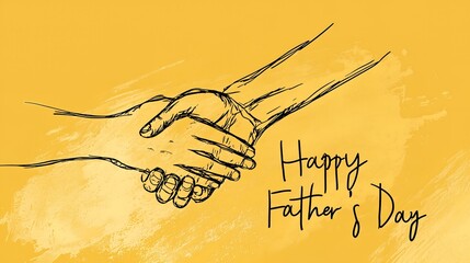 A heartwarming sketch illustration of an adult's hand holding a child's hand on a yellow background, with 'Happy Father's Day' text, symbolizing paternal love and connection.