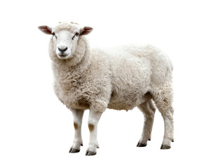 Obraz premium Fluffy White Sheep Standing and Facing Forward.