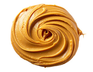 Close-up studio shot of a swirl of creamy peanut butter on a solid black background