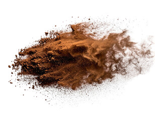 A dynamic abstract capture, featuring a burst of brown particles against a stark black backdrop