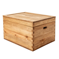 Wooden storage box with a simple design used for organizing items in a home or office space
