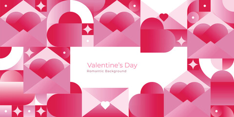 Valentine&rsquo;s Day Romantic Background with Love Letter Envelope and Hearts