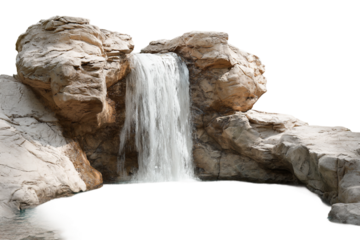 Tropical waterfall with deep pool isolated on transparent background