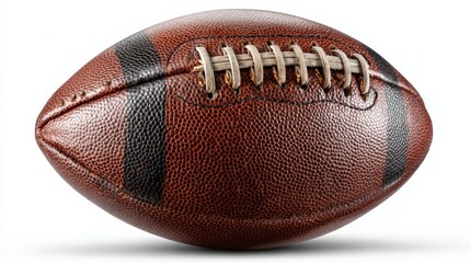 Football sits on a field ready for play during a game in the afternoon at a local sports complex with fans in the background