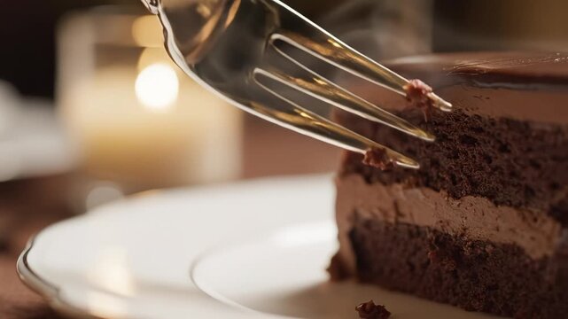 Chocolate cake slice with fork