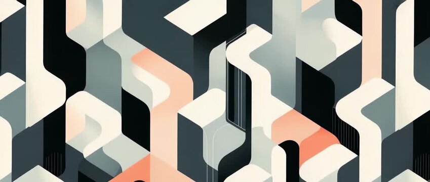 Abstract Geometric Pattern Modern Isometric Design with Coral Gray and Black Shapes