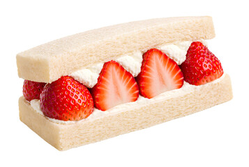 japanese strawberry sando with whipped cream made from soft crustless white bread presented as a clean minimalist dessert sandwich isolated on transparent background, extracted, png file
