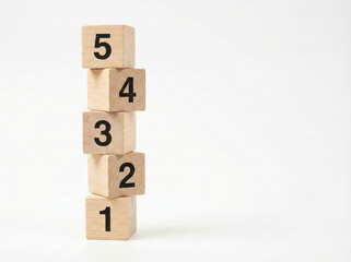 Criss cross wooden blocks arranged vertically showing numbered steps with open copy space for business hierarchy and strategy concepts