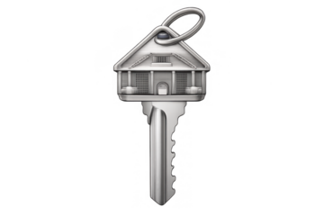 Silver house key representing home ownership, real estate investment, property security, and unlocking new opportunities
