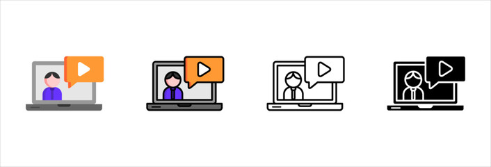 Digital learning laptop screen icons set virtual education