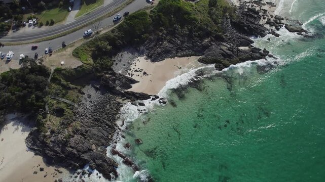 Aerial View Of Cabarita Beach And Coastal Road In NSW, Australia.
