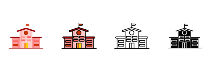 School building icons pack education architecture vector
