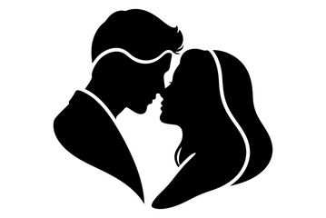 Romantic couple kissing silhouette vector illustration