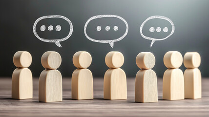 Wooden people conversation speech bubble communication group meeting discussion chat dialogue feedback