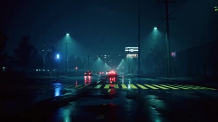 Night drive POV dark rural road accident scene, abandoned cars hazard lights, thick fog covering ground sirens distance, cinematic lighting, suspenseful moody atmosphere, 4K slow dolly shot, foggy