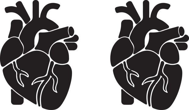 Vector icons of the anatomical heart, a common graphic used in medical, health, biology, and cardiology-related designs.