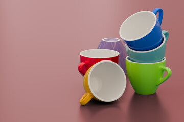 Colorful coffee cups stacking for beverage variety