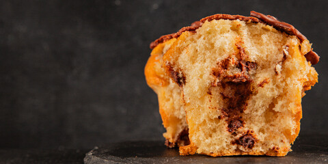 Cupcake with chocolate filling sweet dessert appetizer fresh delicious gourmet food table setting...