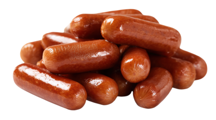 Heap of cooked cocktail sausages or mini wieners for savory party appetizers and breakfast.

