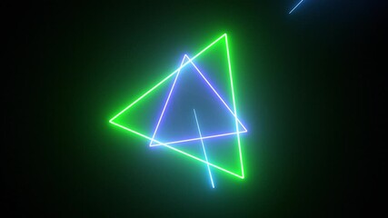 Abstract neon geometric triangles animation with glowing lines on dark background - Powered by Adobe