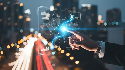 Innovative Technology, Business Strategy, Urban Environment, Digital Interaction, Nighttime Viewpoint