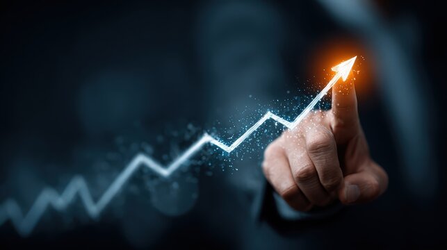 Digital representation of global data growth with hand holding world map and upward trend chart - Powered by Adobe