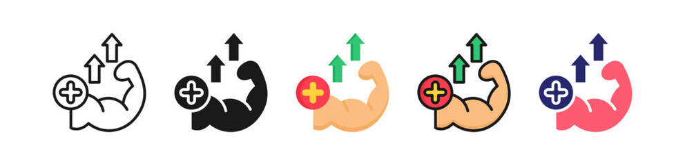 Build Muscle Multiple Style Icon Set Collection. 