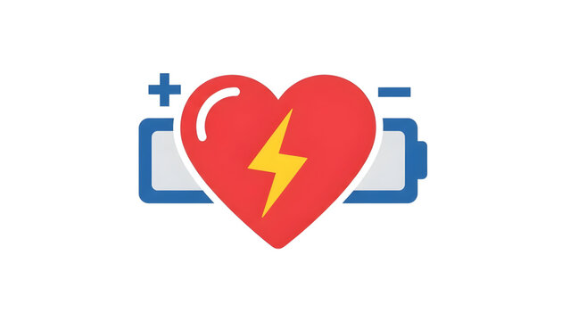 Vibrant heart with lightning bolt and battery icon representing strong vital health and life energy isolated on white background, Vector