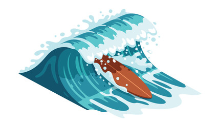 Obraz premium Surfboard riding ocean wave in dynamic flat design