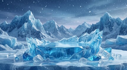 Icy mountain peaks under a starry sky