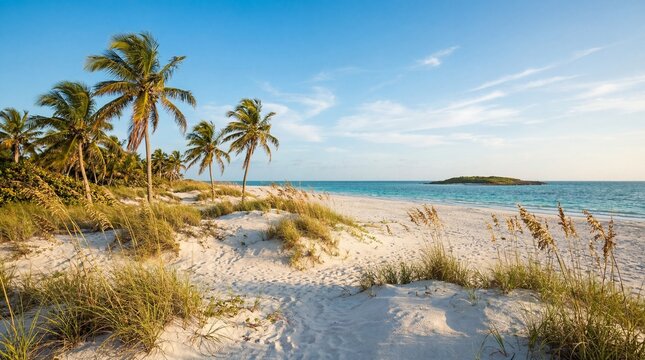 Serene tropical beach with palm trees - Powered by Adobe