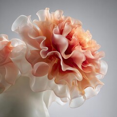 Flowing, sheer, frilly, peach & white floral abstraction
